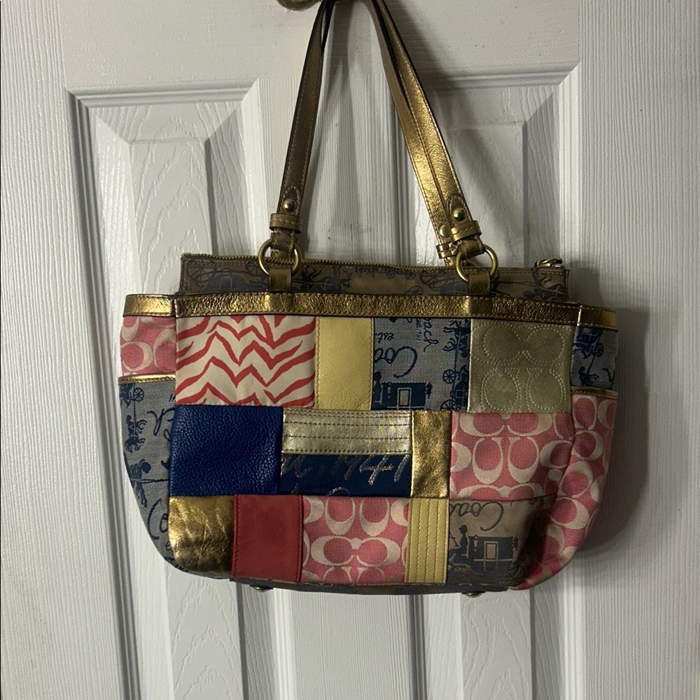 Coach Multicolor Patchwork Shoulder Bag With Gold… - image 1